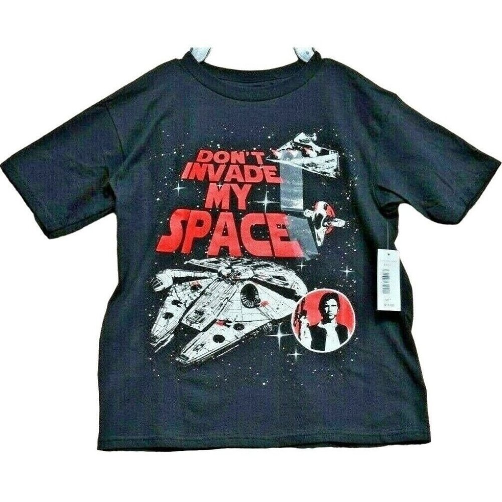 Star Wars Kids 7 Black Dont Invade My Space Mad Engine Short Sleeve T-Shirt New